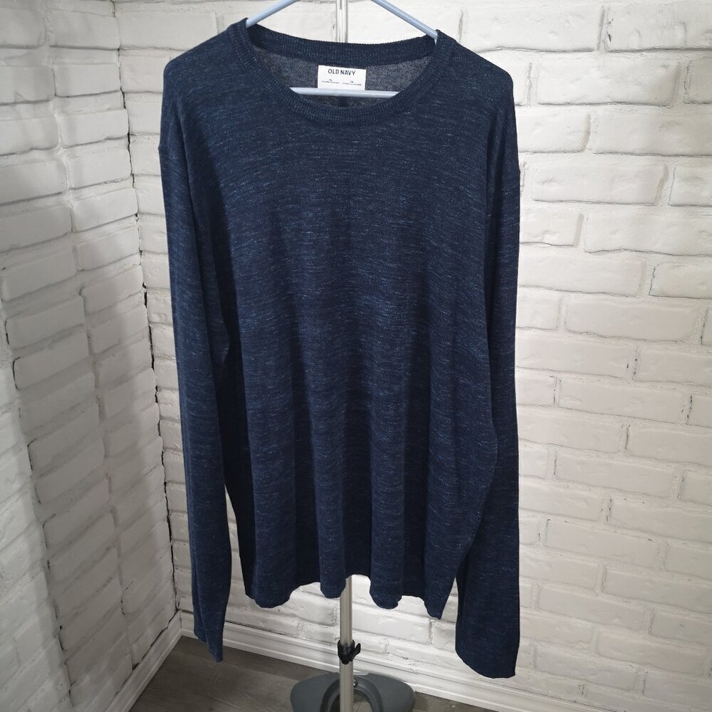 Old Navy Men's Size XL Lightweight Navy with Teal Specs Crew Neck Sweater